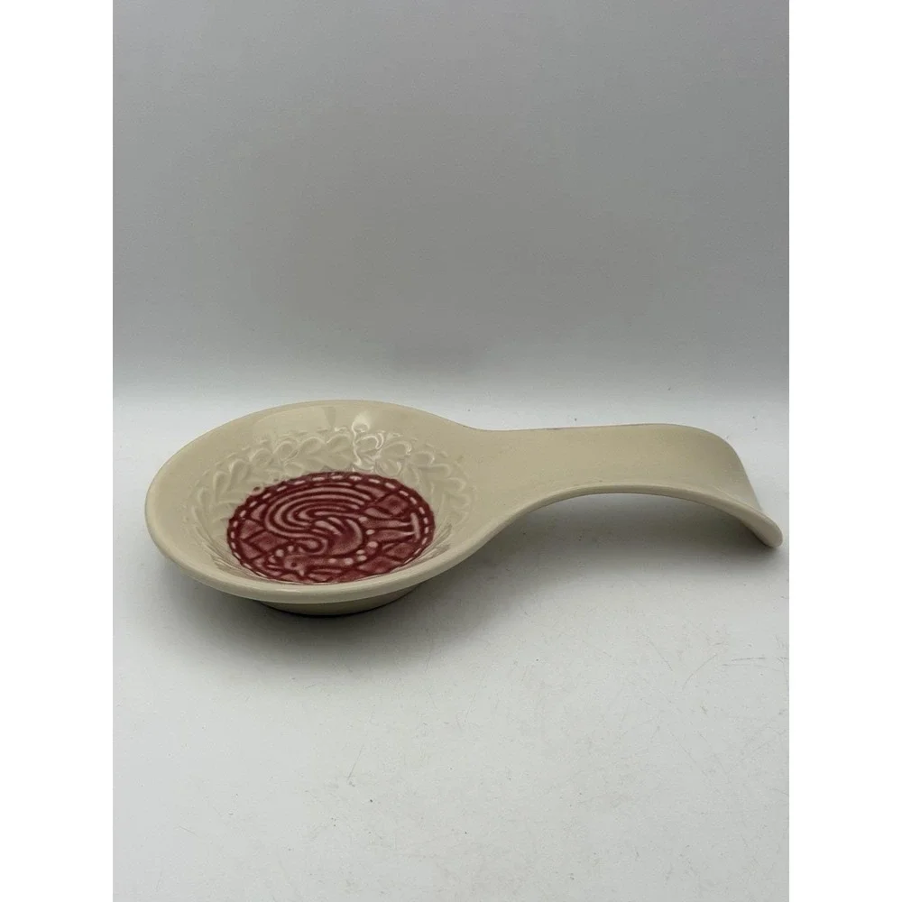 Longaberger Pottery American Craft Paprika Rooster Spoon Rest USA 8